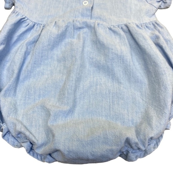 Vintage Buster Brown Chambray Bubble Romper Rosebud Accents Light Blue Sz 6-9 mo - Picture 11 of 15